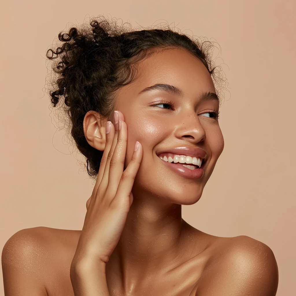 mulher sorrindo com procedimento facial